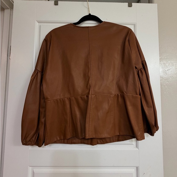 New York & Company Tan Faux Leather Blouse - Picture 3 of 4